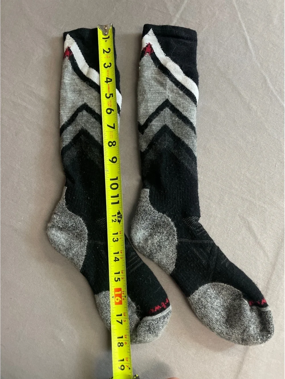 Smartwool PhD Ski Medium Pattern Socks with a gray & white chevron pattern top